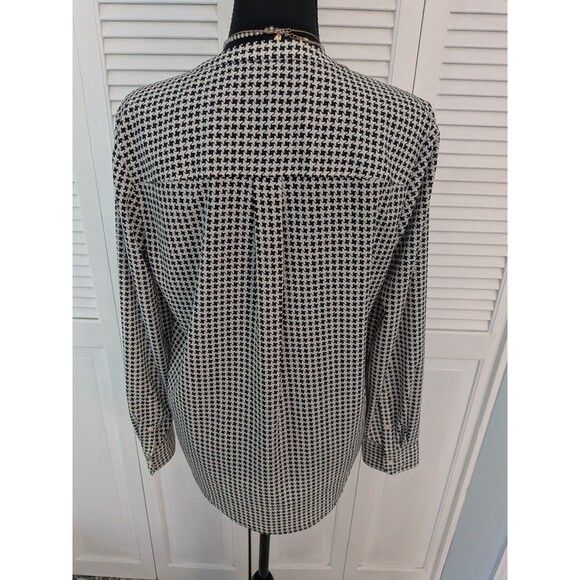 Talbots Shirt Womens M Black White Star Chevron Half Button Top Blouse Corpcore - Picture 9 of 12